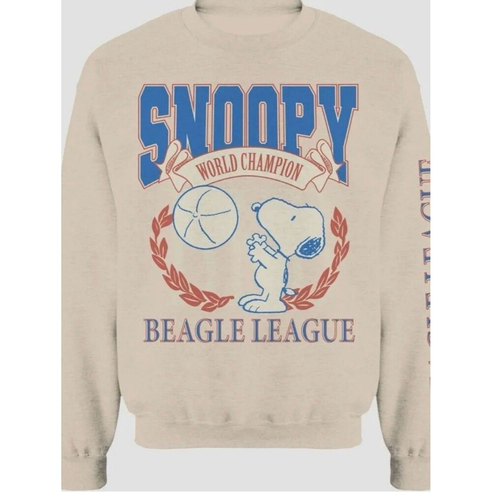 Peanuts Snoopy Beagle League Cream Sweatshirt with Blue and Red Graphics Mens Si